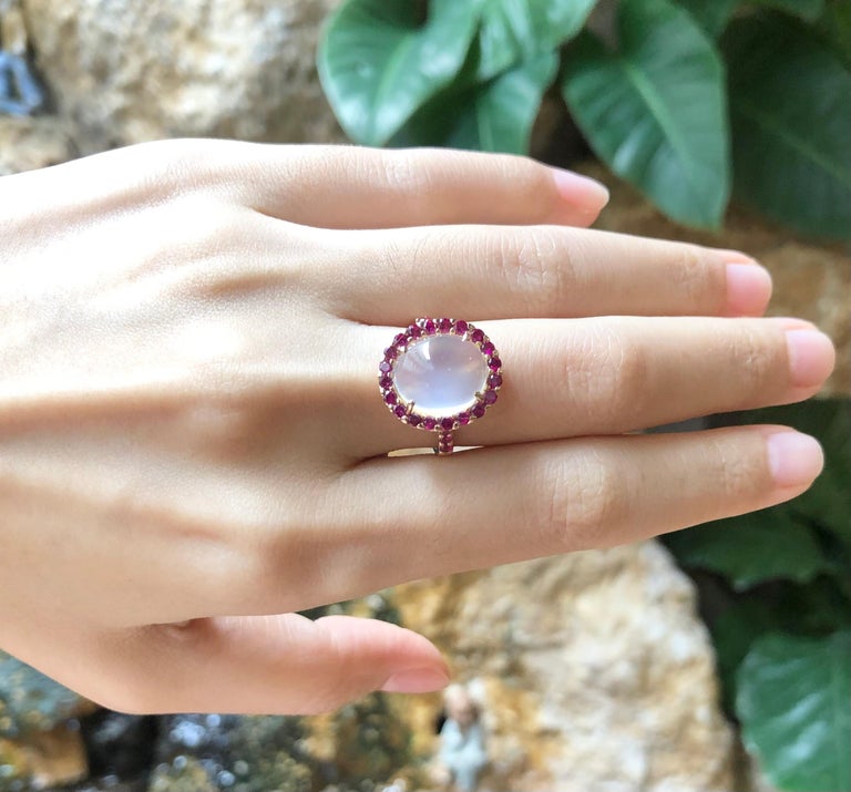 SJ3116 - Moonstone with Ruby Ring set in 18 Karat Rose Gold Settings