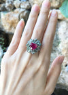 SJ2278 - Heart Shape Ruby, Green Sapphire and Diamond Ring Set in 18 Karat White Gold
