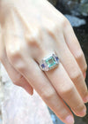 JR0036O - Emerald, Blue Sapphire and Diamond Ring Set in 18 Karat White Gold Settings