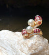 SJ1506 - South Sea Pearl with Ruby and Diamond Ring set in 18 Karat Gold Settings
