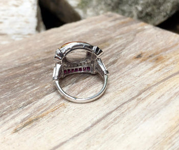 SJ1695 - Coral with Ruby and Diamond Ring Set in 18 Karat White Gold Settings