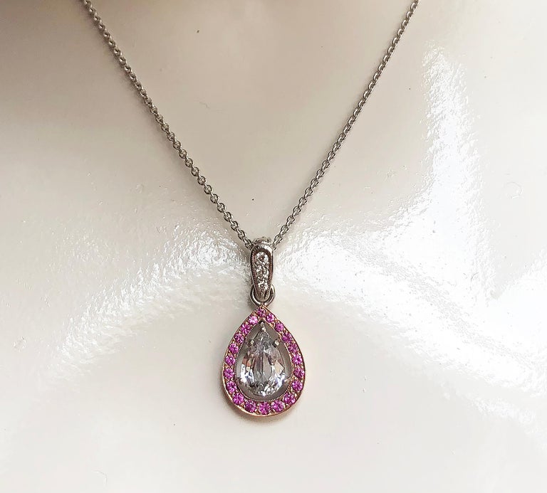 SJ2113 - White Sapphire with Pink Sapphire and Diamond Pendant Set in 18 Karat White Gold