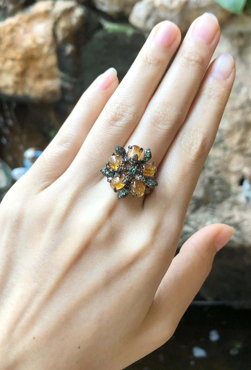 SJ6414 - Tourmaline, Sapphire and Tsavorite Ring set in Silver Settings