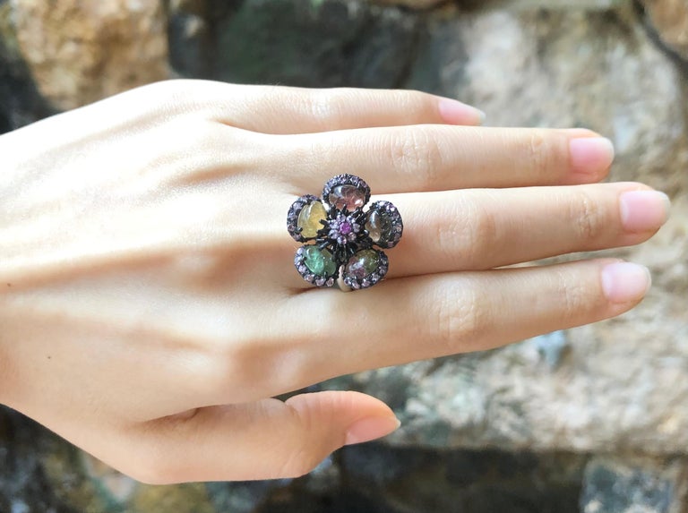 SJ3203 - Tourmaline and Pink Sapphire Ring set in Silver Settings
