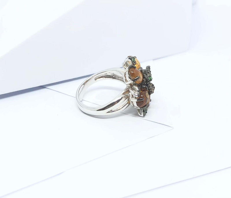 SJ6414 - Tourmaline, Sapphire and Tsavorite Ring set in Silver Settings
