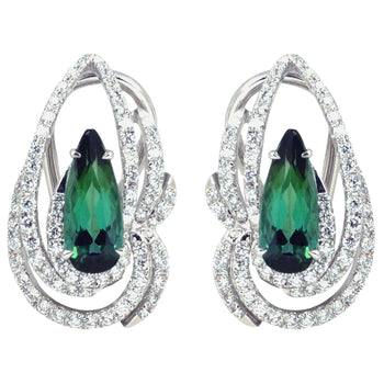 SJ2465 - Green Tourmaline 2.92 Carat, Diamond 0.96 ct Earrings in 18k White Gold Settings