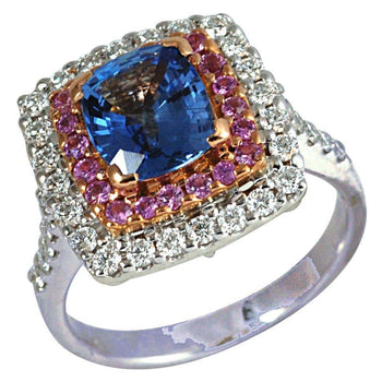 SJ2333 - Blue Sapphire, Pink Sapphire with Diamond Ring in 18 Karat Setting