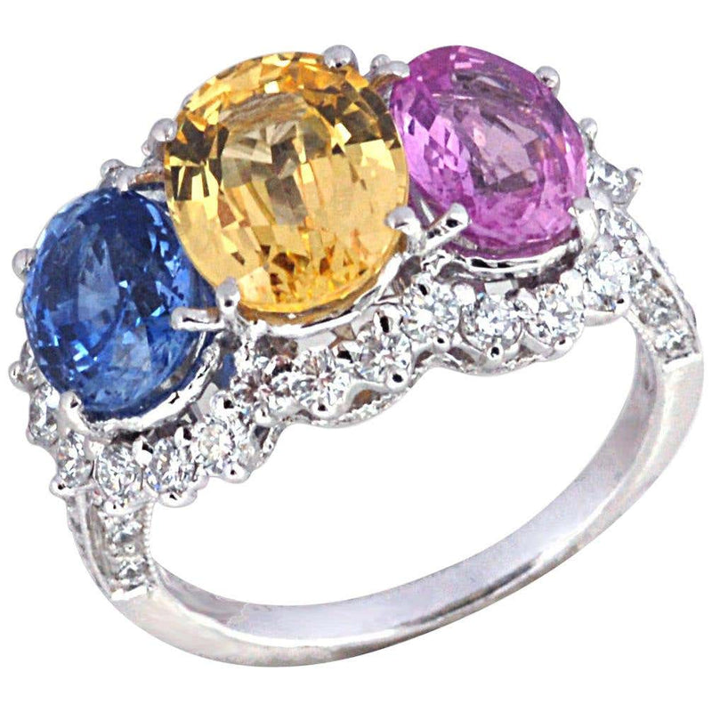 SJ2368 - Blue Sapphire, Pink Sapphire, Yellow Sapphire, Diamond in 18 Karat White Gold