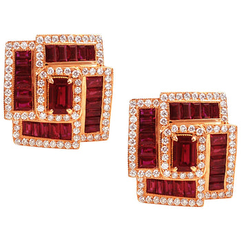 SJ6259 - Ruby 3.75 Carat, Ruby 1.29 Carat with Diamond 1.03cts Earrings in 18 Karat Gold