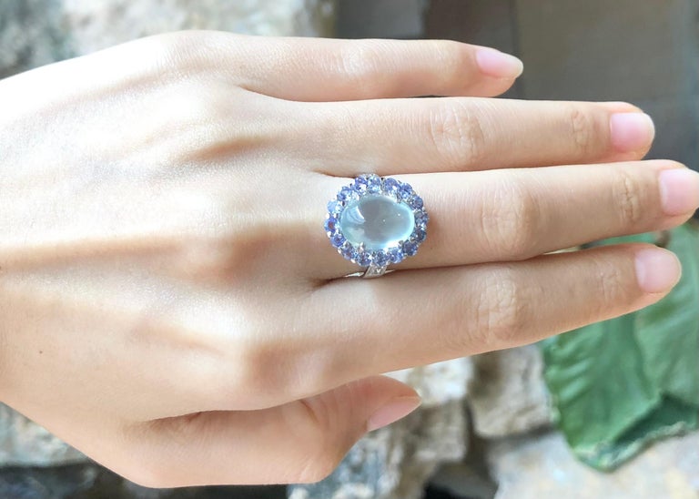 SJ3065 - Prehnite, Tanzanite with Cubic Zirconia Ring set in Silver Settings