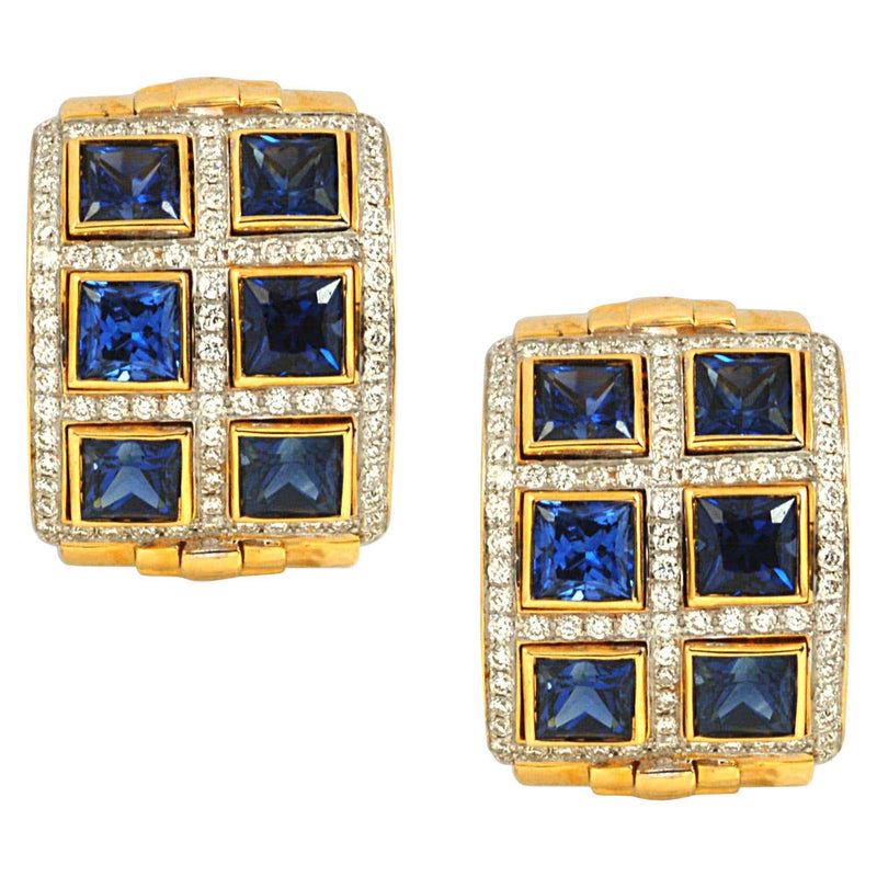 SJ6052 - Blue Sapphire with Diamond Earrings in 18 Karat Gold Settings