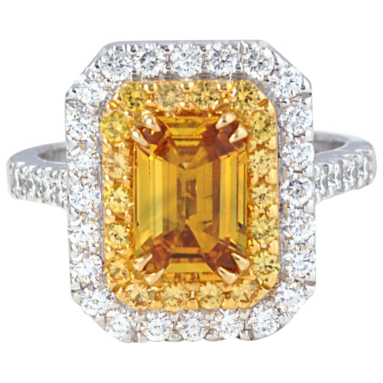 SJ3013 - Yellow Sapphire with Diamond Ring Set in 18 Karat White Gold Settings