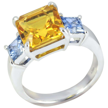 SJ2290 - Yellow Sapphire with Blue Sapphire Ring Set in 18 Karat White Gold Settings