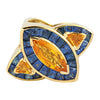 SJ2448 - Yellow Sapphire, Yellow Sapphire, Blue Sapphire Ring in 18 Karat Gold Setting