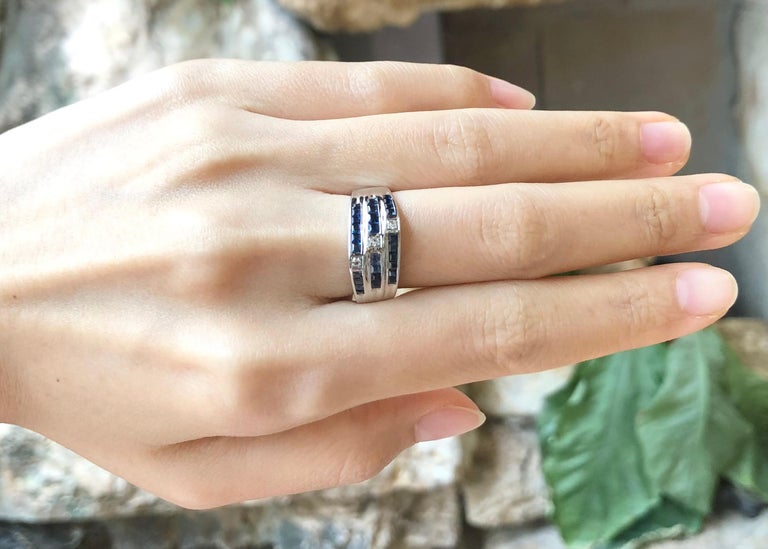SJ6043 - Blue Sapphire with Cubic Zirconia Ring set in Silver Settings