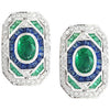 JED782 - Emerald, Blue Sapphire & Diamond Earrings Set in 18 Karat White Gold Setting