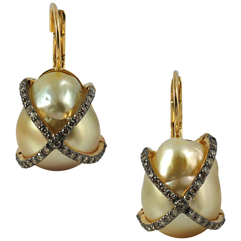 SJ3104 - South Sea Pearl with Diamond 0.65 Carat Earrings Set in 18 Karat Gold Settings