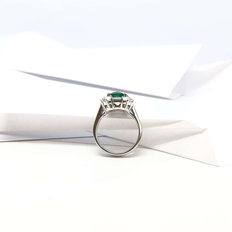 SJ6265 - Certified 4cts Zambian Emerald with Diamond Ring Set in 18 Karat White Gold