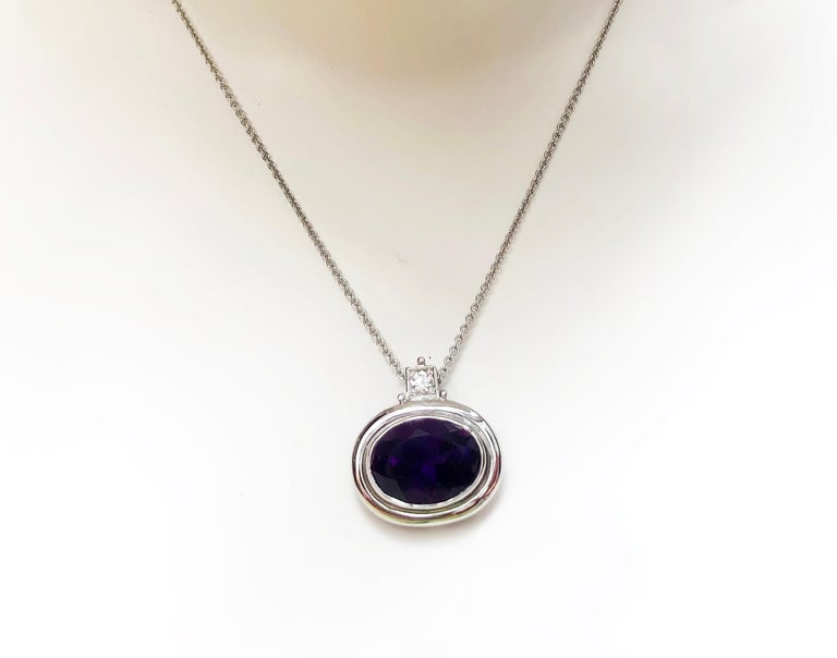 SJ1479 - Amethyst with Diamond Pendant Set in 18 Karat White Gold Settings