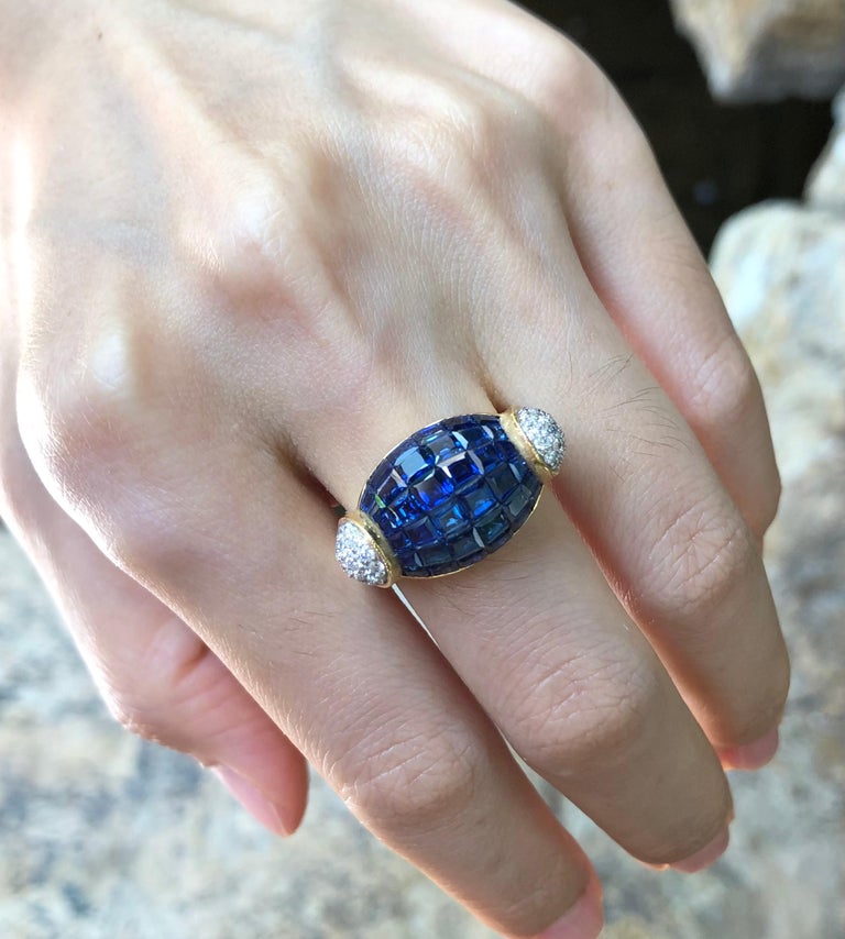 SJ1408 - Blue Sapphire with Diamond Ring Set in 18 Karat Gold Settings
