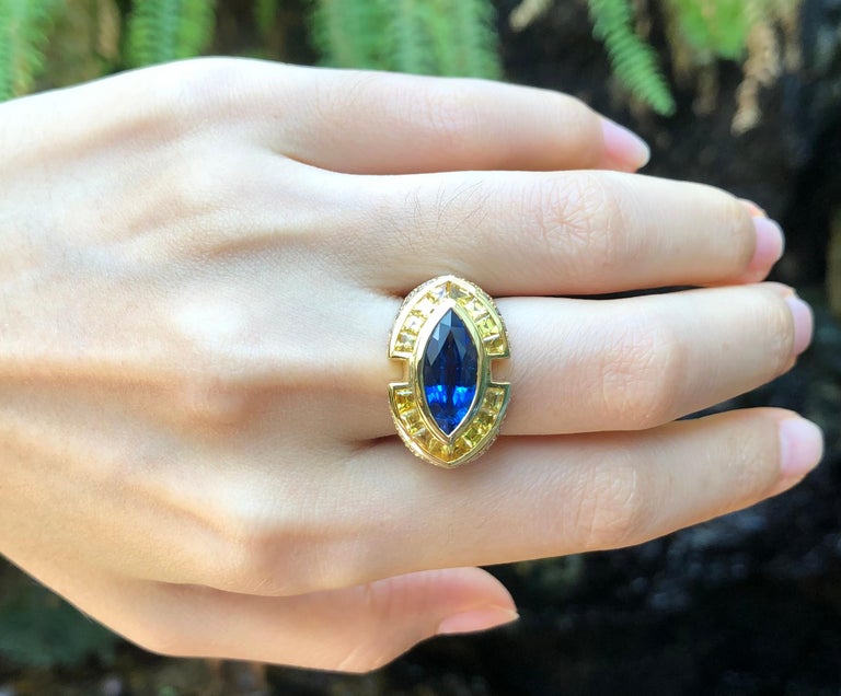 SJ6106 - Blue Sapphire with Yellow Sapphire and Brown Diamond Ring Set in 18 Karat Gold