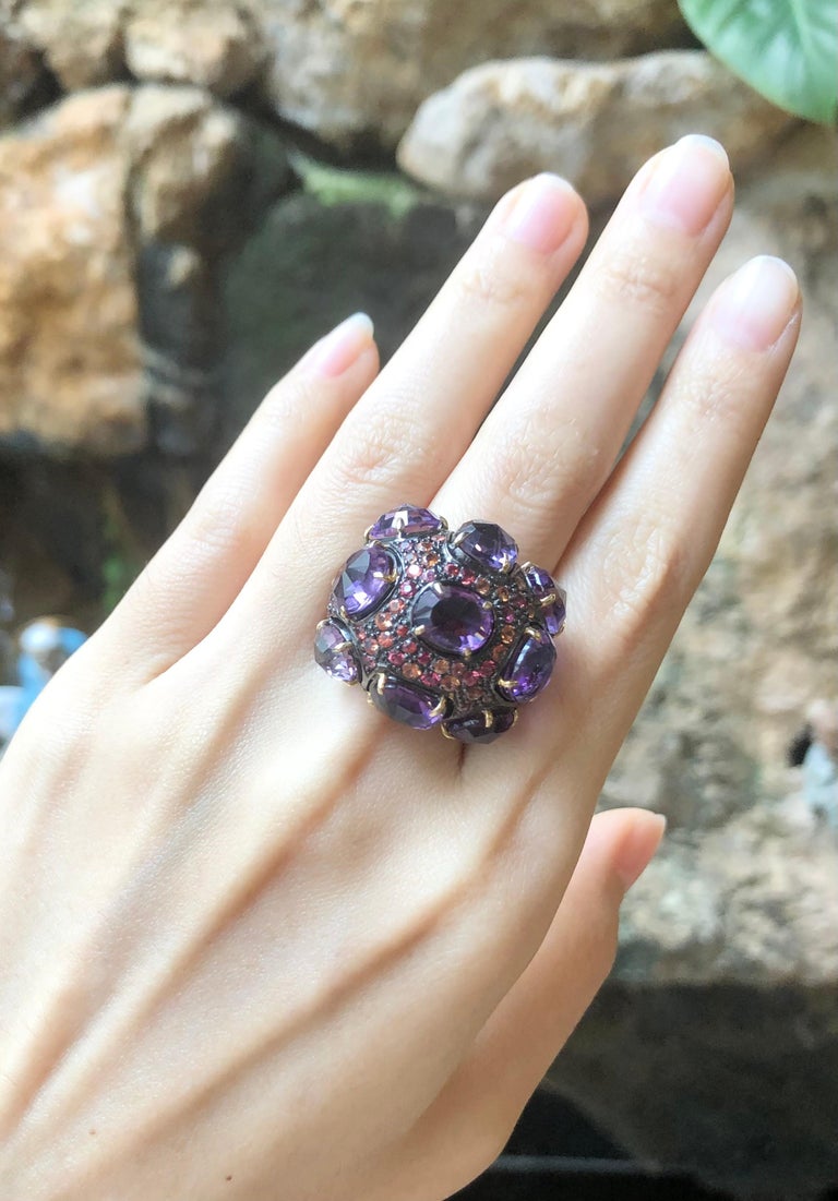 SJ3190 - Amethyst with Orange Sapphire Ring set in Silver Settings