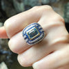SJ1166 - Aquamarine with Blue Sapphire and Diamond Ring Set in 18 Karat Gold Settings