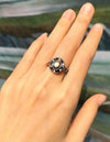 JR0070O - Black Star Sapphire with Black & White Diamond Ring in 18 Karat White Gold