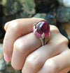SJ1457 - Cabochon Rubellite with Pink Sapphire and Diamond Ring in 18 Karat Rose Gold