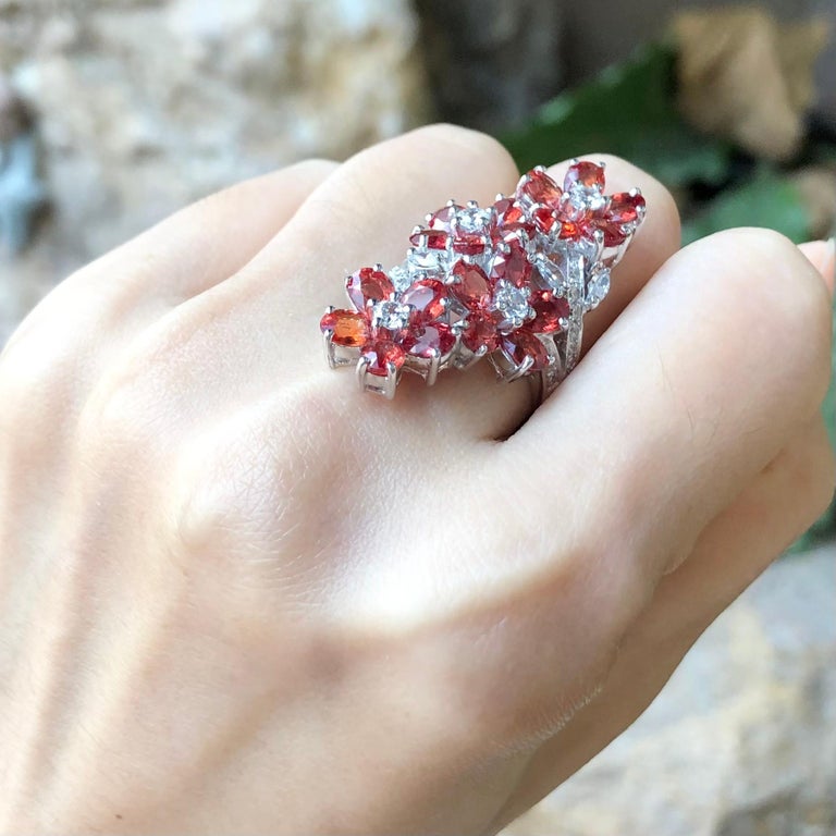 SRTE5265D - Orange Sapphire & Cubic Zirconia Ring set in Silver Settings