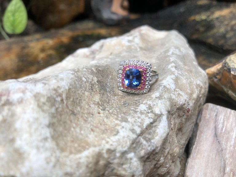 SJ1619 - Blue Sapphire with Pink Sapphire and Diamond Ring Set in 18 Karat White Gold
