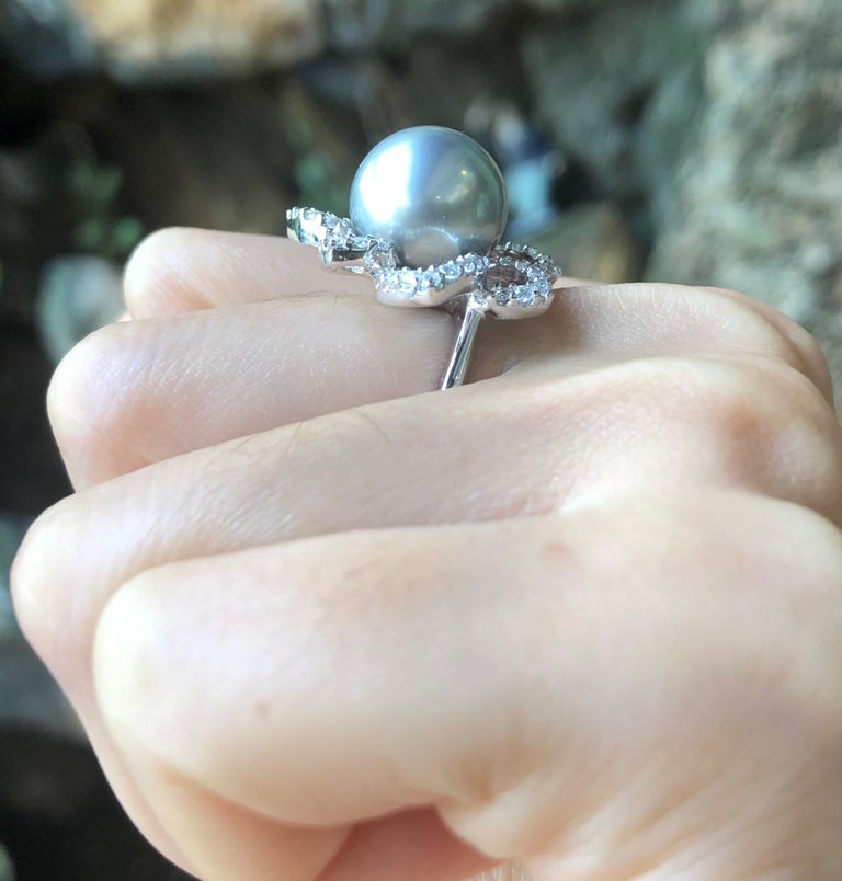 SJ2765 - South Sea Pearl with Diamond 0.37 Carat Ring Set in 18 Karat White Gold Settings