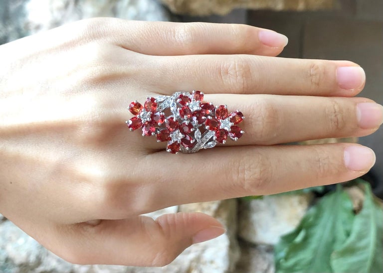 SRTE5265D - Orange Sapphire & Cubic Zirconia Ring set in Silver Settings