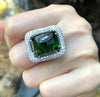 SJ6116 - Cabochon Green Tourmaline with Diamond Ring Set in 18 Karat White Gold Settings
