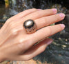 SJ1847 - Black Star Sapphire with Brown Diamond Ring Set in 18 Karat Rose Gold Settings