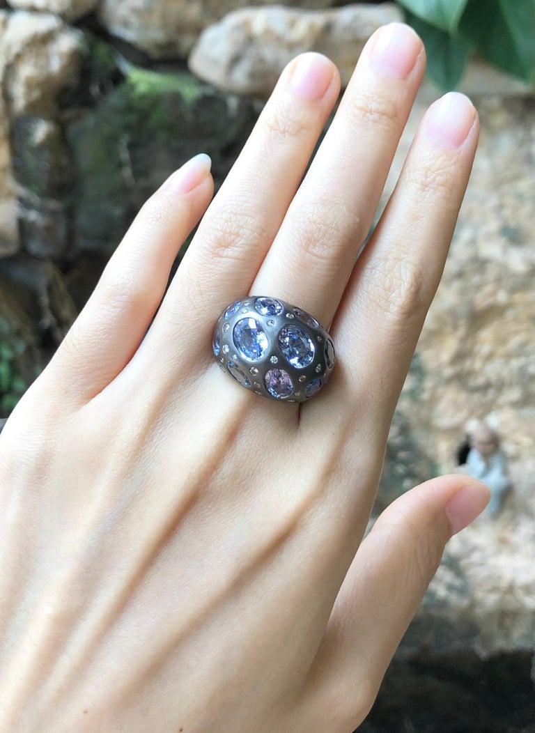 SJ1266 - Blue Sapphire with Diamond and Brown Diamond Ring Set in 18 Karat White Gold