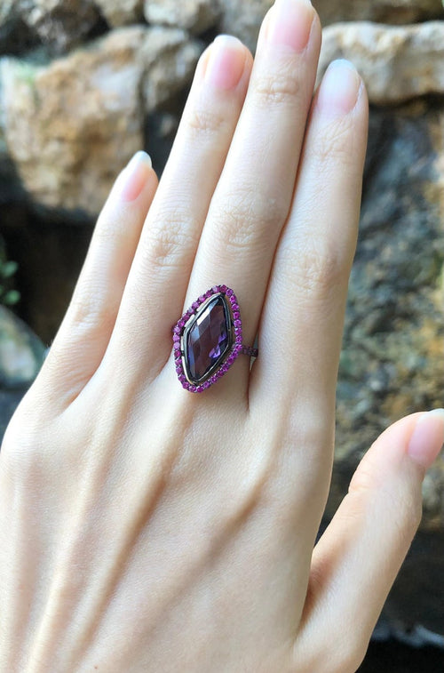 SJ6007 - Amethyst  with Ruby Ring set in Silver Settings