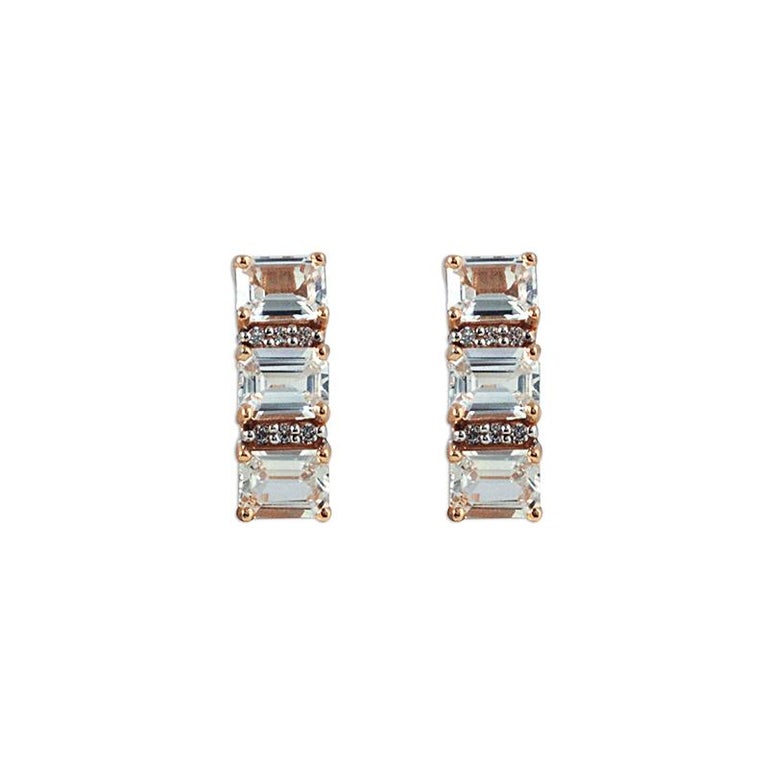 SJ3103 - White Sapphire with Diamond Earrings Set in 18 Karat Pink Gold Settings