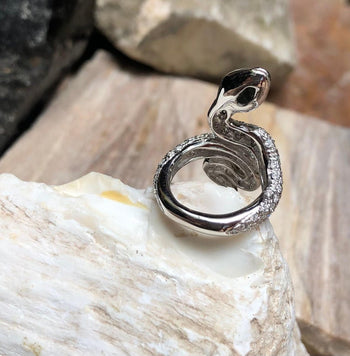 JR0904S - Diamond & Cabochon Emerald Snake Ring Set in 18 Karat White Gold Setting