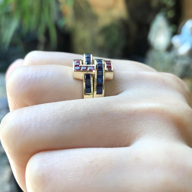 SJ3143 - Blue Sapphire and Ruby Ring Set in 18 Karat Gold Settings