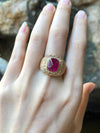 SJ1576 - Sugar Loaf Cut Ruby with Brown Diamond Ring Set in 18 Karat Gold Settings