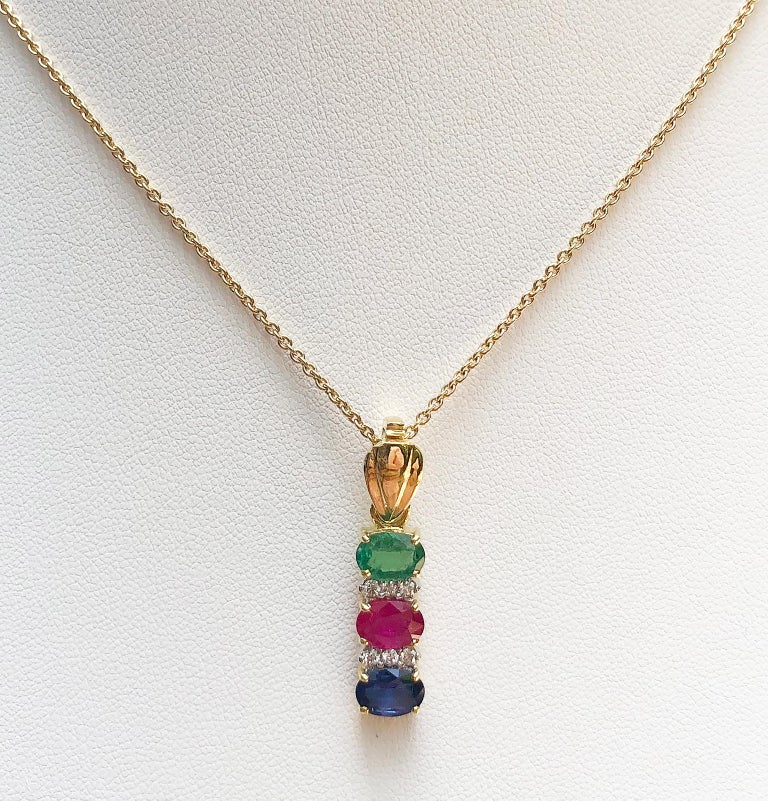 SJ1688 - Ruby, Blue Sapphire and Emerald with Diamond Pendant in 18 Karat Gold Settings