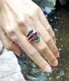 SJ2286 - Ruby, Emerald, Blue Sapphire and Diamond Ring Set in 18 Karat Gold Settings