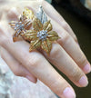 SJ1626 - Diamond, Yellow Diamond and Pink Diamond Flower Ring Set in 18 Karat White Gold