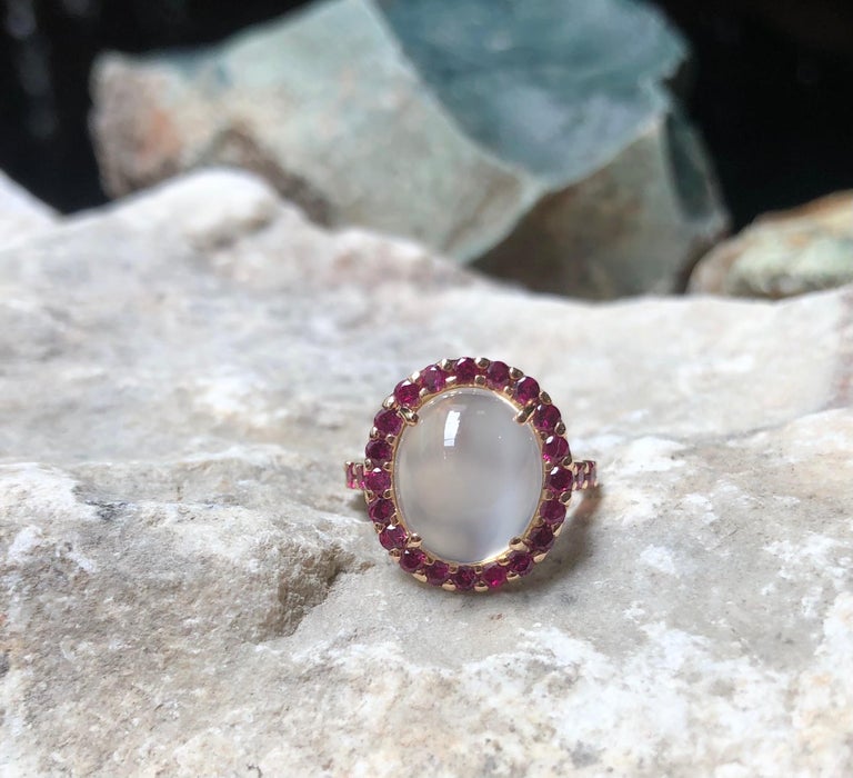 SJ3116 - Moonstone with Ruby Ring set in 18 Karat Rose Gold Settings