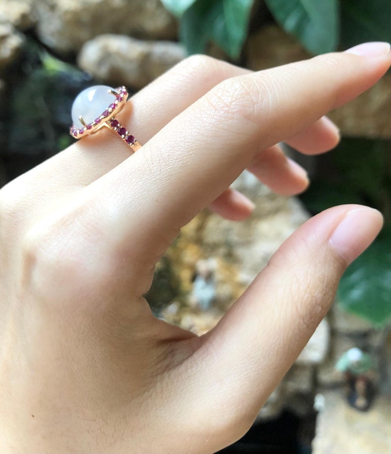 SJ3116 - Moonstone with Ruby Ring set in 18 Karat Rose Gold Settings