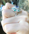SJ1152 - Blue Sapphire with Emerald and Diamond Ring Set in 18 Karat White Gold Settings