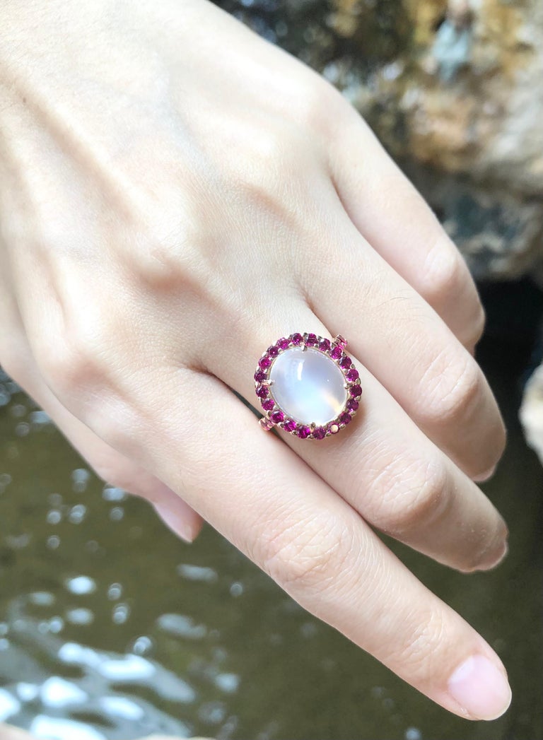 SJ3116 - Moonstone with Ruby Ring set in 18 Karat Rose Gold Settings