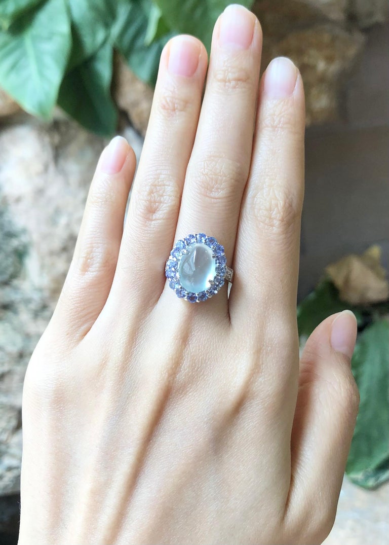 SJ3065 - Prehnite, Tanzanite with Cubic Zirconia Ring set in Silver Settings