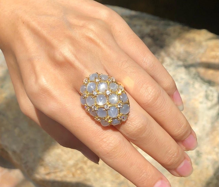 JR1345R - Star Sapphire & Diamond Rings Set in 18 Karat Gold Setting